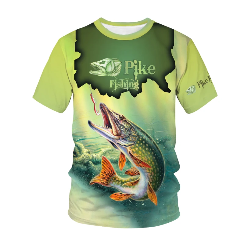 New Tide Summer Fashion Fishing Picture T-shirts Casual Print Tees Hip Hop Personality Round Neck Short Sleev Tops