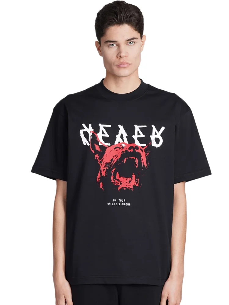 

Модная футболка из чистого хлопка в американском ретро-стиле с принтом собаки, повседневная молодежная футболка