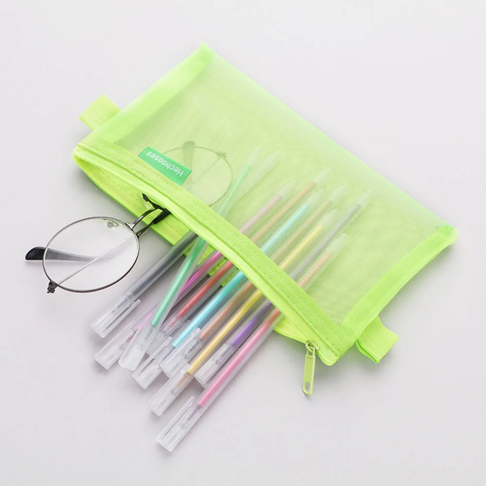 K-MIME Simple Transparent Mesh Pencil Bag for School Student