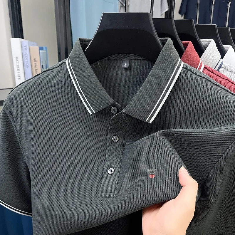 100% Reine Baumwolle Sommer Herren Premium Marke Exquisit Besticktes Poloshirt Knitterfrei Atmungsaktiv Tägliches Business Casual Oberteil – Detail 17