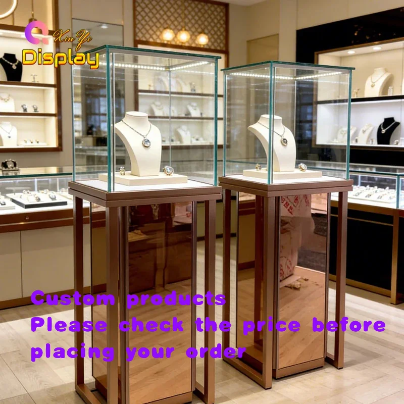custom.XINYI Jewelry Showcase Stainless Steel Frame Glass Back LED Lighting Customizable Dimensions Eco-Friendly Retail Ma