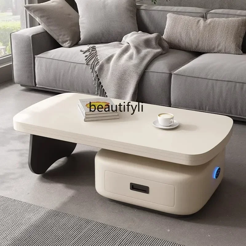 

Electric lifting coffee table dining table dual-purpose multi-function folding dining table two-in-one cream wind