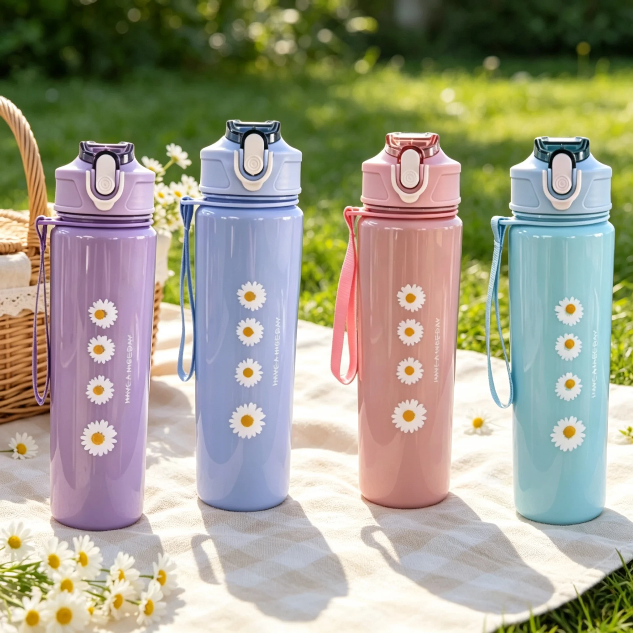 

750ML New Flower Print Water Bottle, Fade-Proof Durable Reusable Cup, Lightweight Portable for School Sports Travel, Exquisite
