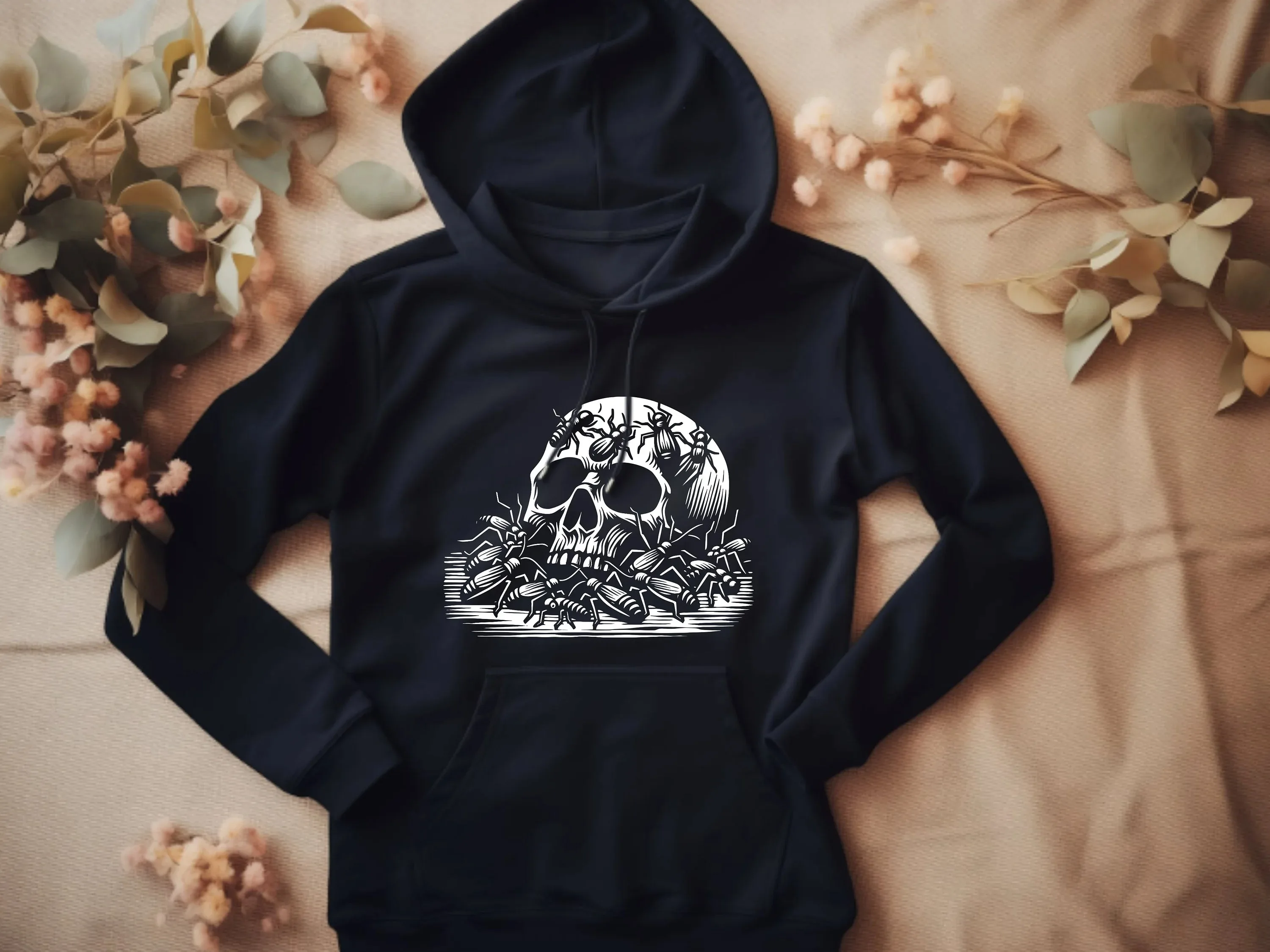 

Autumn and Winter Style Edgy Skull Insect Print Cotton Hoodie Edgy Skull - and - Insect Print. The Design Offers A Unique Visual
