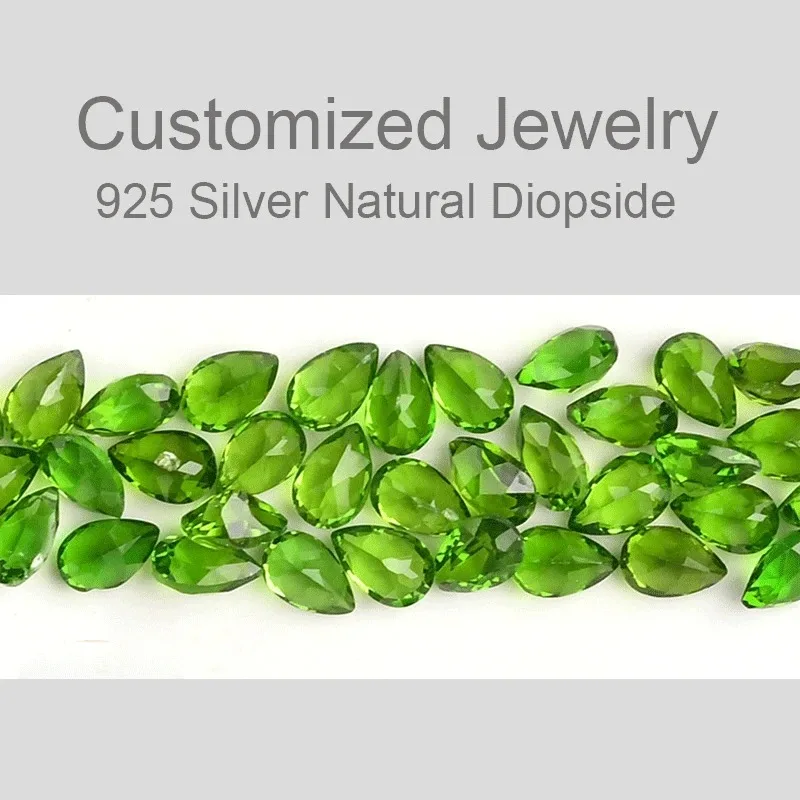 Customized 925 Silver Diopside Earrings and Necklace Pendant Jewelry Set 3*4mm Natural Diopside Jewelry