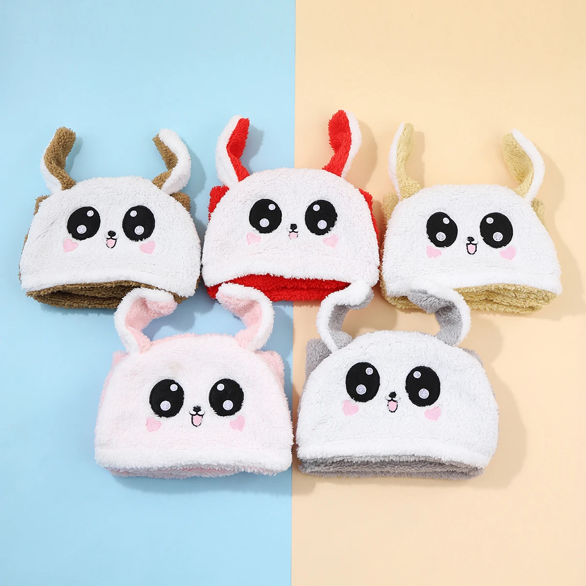 Winter Cartoon Rabbit Coral Velvet Cap Plush Balaclava Kids Caps Double Fleece Baby Scarf Hat Children