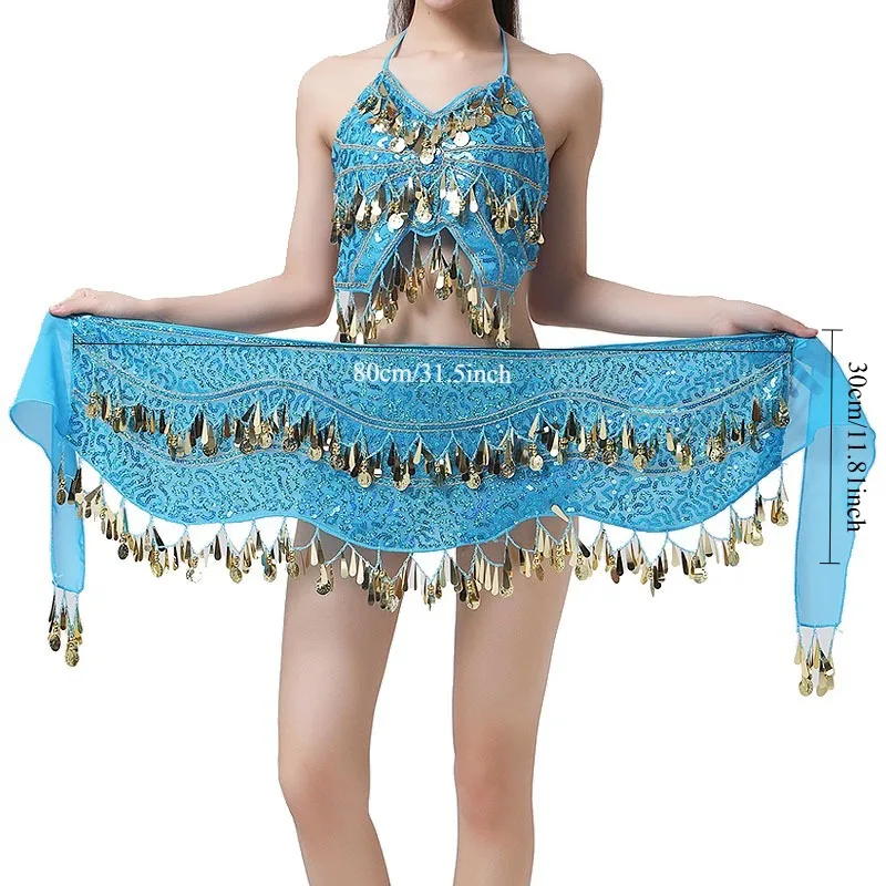 إكسسوارات الأزياء، غلاف الورك اللامع للمسرح - حزام العملات المعدنية مع هامش معدني للرقص الشرقي وعروض الحفلات #2