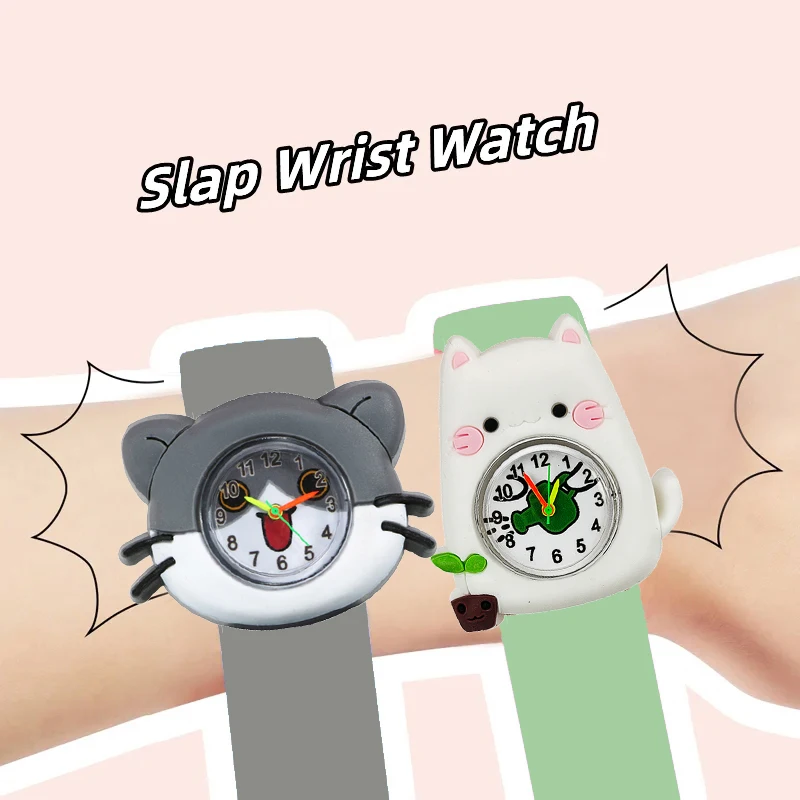 Cartoon Cat Watch for Children Boys Girls Kindergarten Prize Gift Toy Kids Digital Electronics Watches Slap Bracelet Clock