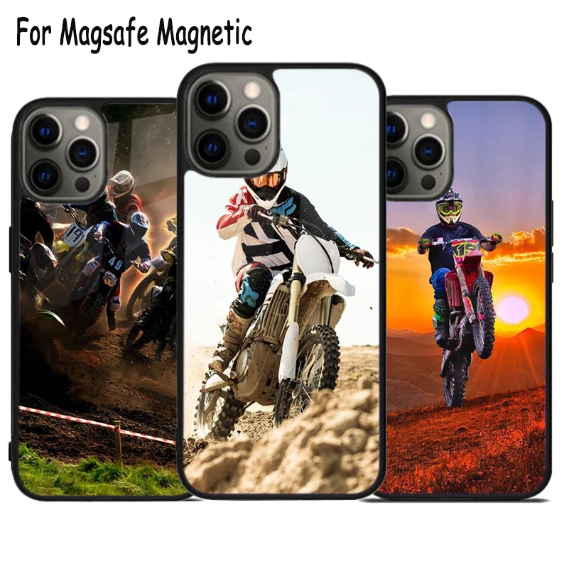 Caso Magsafe Telefone Para O Iphone, Carga Sem Fio, Tampa Do Amortecedor Magnético, Motocross Dirt Bike, Corrida MX, 15, 16, 14, 13, 11, 12 Pro Max, Mais