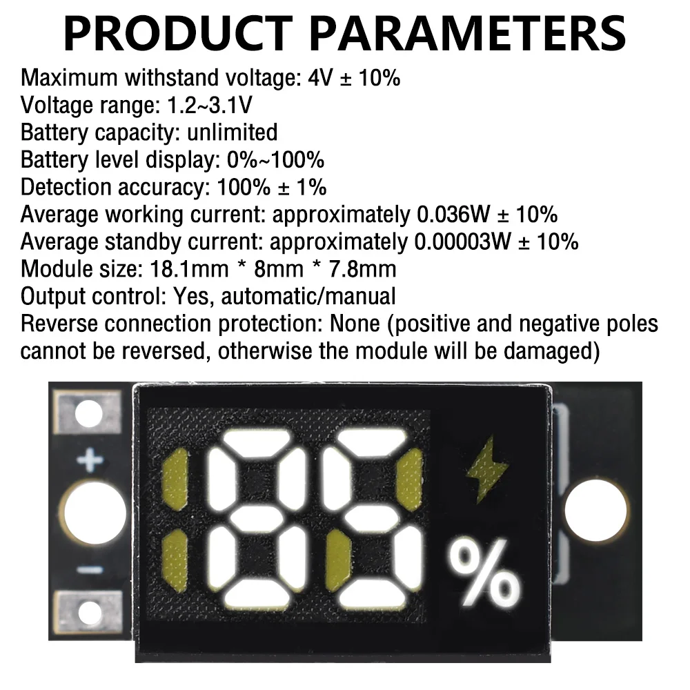 Mini-Batterie-Ladezustandsanzeigemodul 188-Segment-LED-Display Universelle Prozentanzeige für 1 oder 2 x 1,5V – Detail 12
