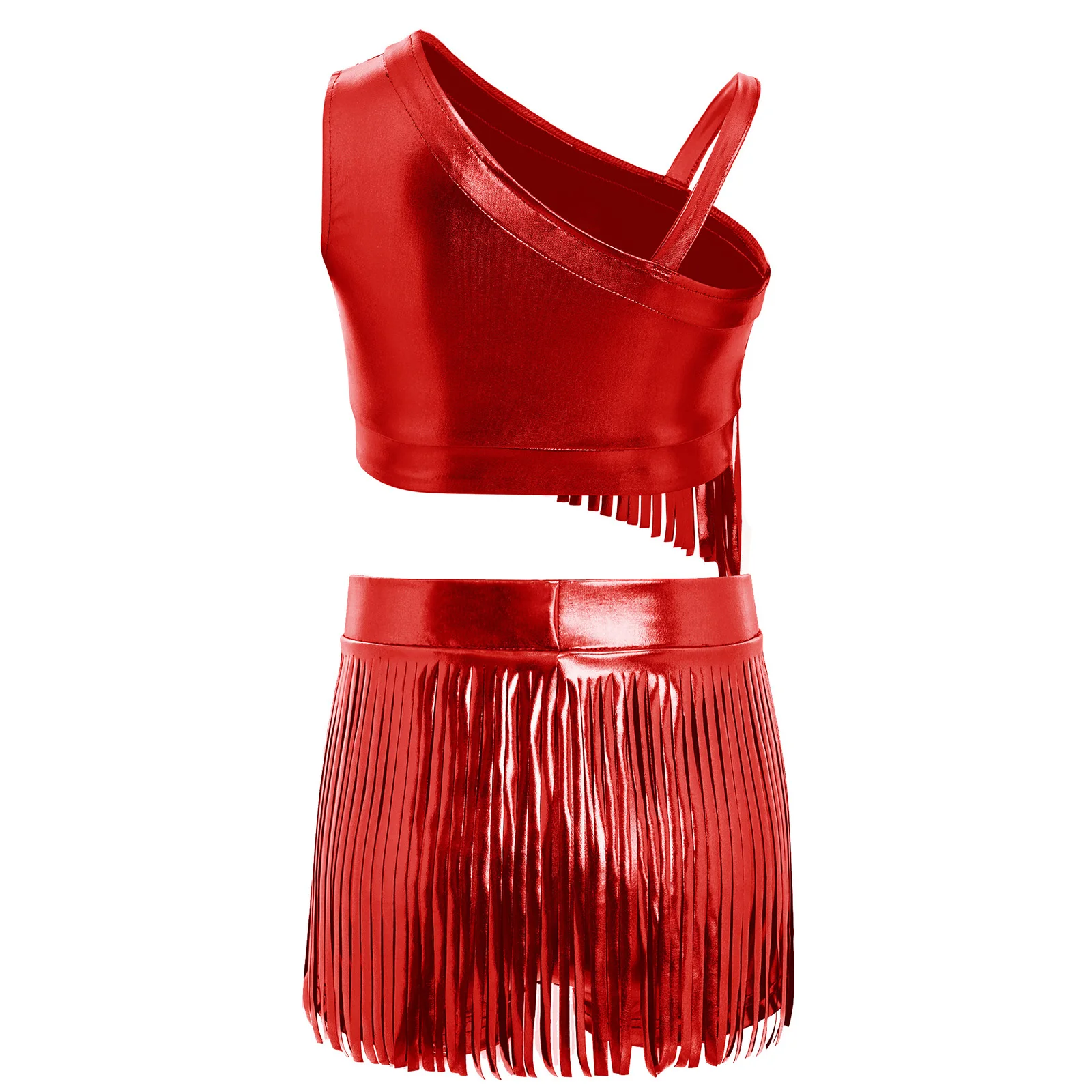 Girls Jazz Fringed Dance Outfit Sparkly Sequins Cha-cha Latin Dance Costume Rumba Tango Tassel Tank Tops Skirts Suits Dancewear