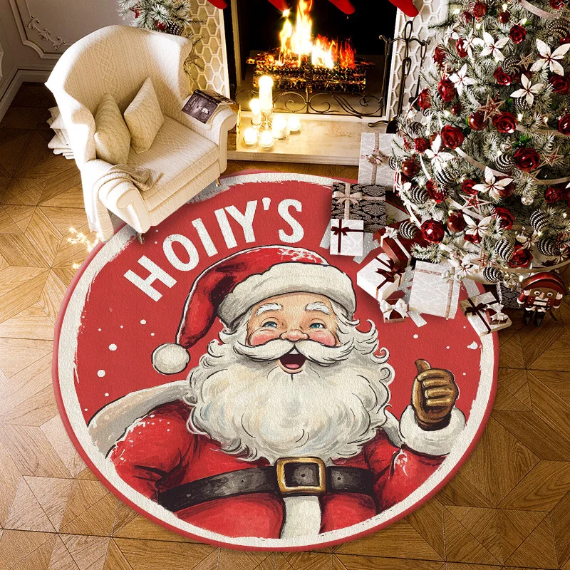 

Christmas Cartoon Santa Claus Carpet Xmas New Year Gift Living Room Bedroom Home Party Decor Floor Mat Round Kids Play Area Rugs