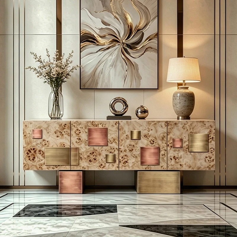 Solid wood dining side cabinet entry foyer living room storage decorative cabinet modern light luxury