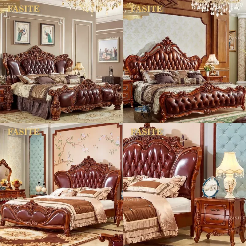 For European Royal Style Luxury Bedroom Furniture Set French Rococo Italian Design Solid Wood Bed Elegant Home Decor