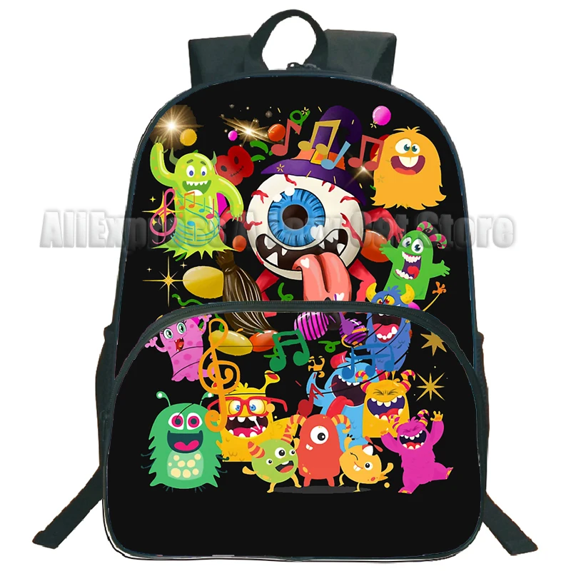 Meus Monstros Cantores Mochilas para Meninos e Meninas, Saco Escolar Impermeável, Saco de Desenhos Animados, Jogo de Recheado, Estampa para Crianças