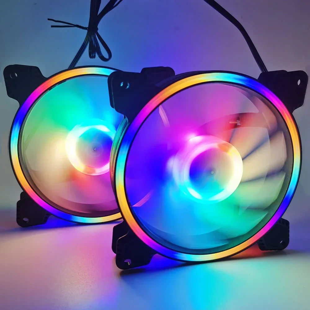 

+New 12cm For 120mm Quiet Remote Computer Cooler Cooling RGB Case Fans double connector 4.52-pack