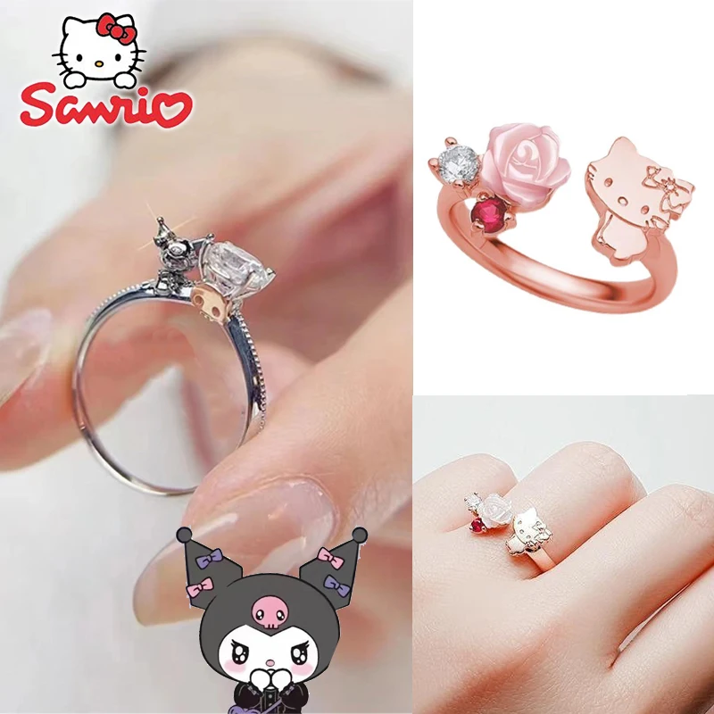 

Открытое регулируемое кольцо Sanrio с Hello Kitty Kuromi, милые Креативные украшения для женщин, милые Мультяшные кольца, аксессуары, подарки