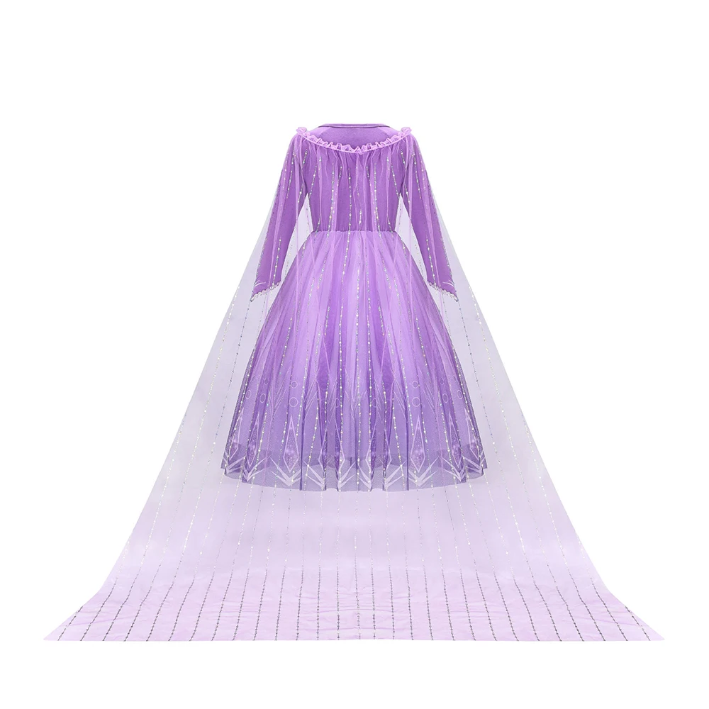 فستان الأميرة إلسا للفتيات، أزياء تنكرية لحفلات أعياد الميلاد للأطفال، ملابس شبكية ترتر أرجواني، زي كرنفال