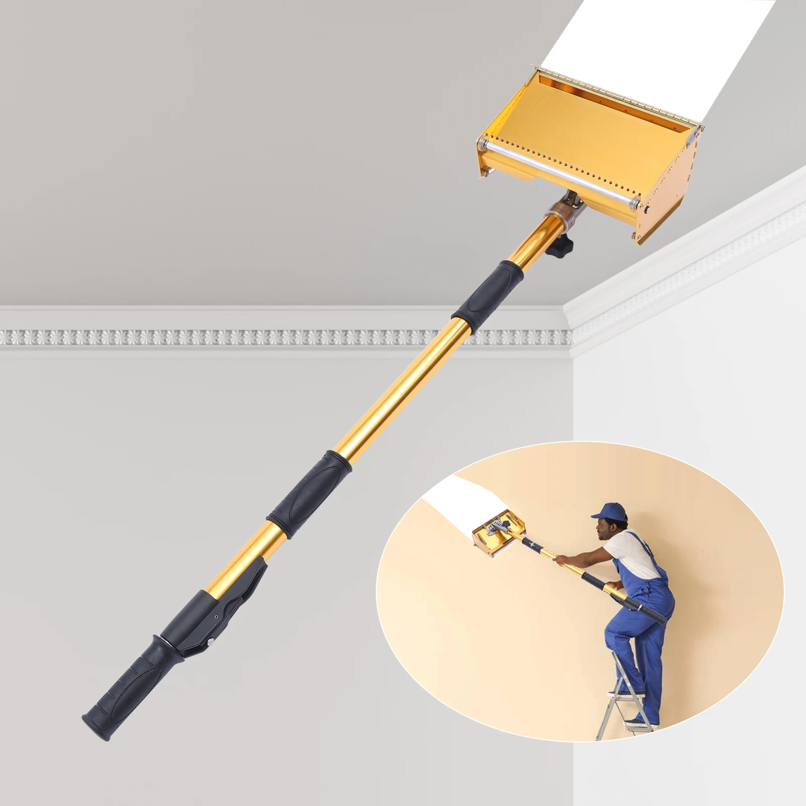 9.8'' Drywall Master Tools Plastering Flat Finishing Plaster Box Tool With 40-63.8'' Extendable Handle Max 64'' Length