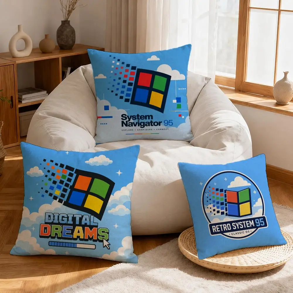 Software Microsoft Windows 95 Cushion Cover Linen Anti-Mite Antibacterial Cushion Cover Invisible Zipper Sofa Decor