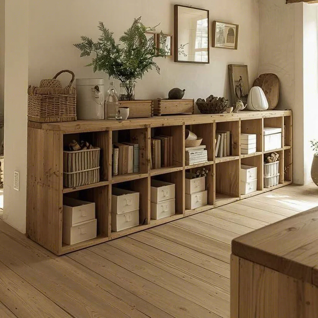 #Design Solid Wood Bookshelf Storage Cabinet Customizable Floor-Standing Square Display