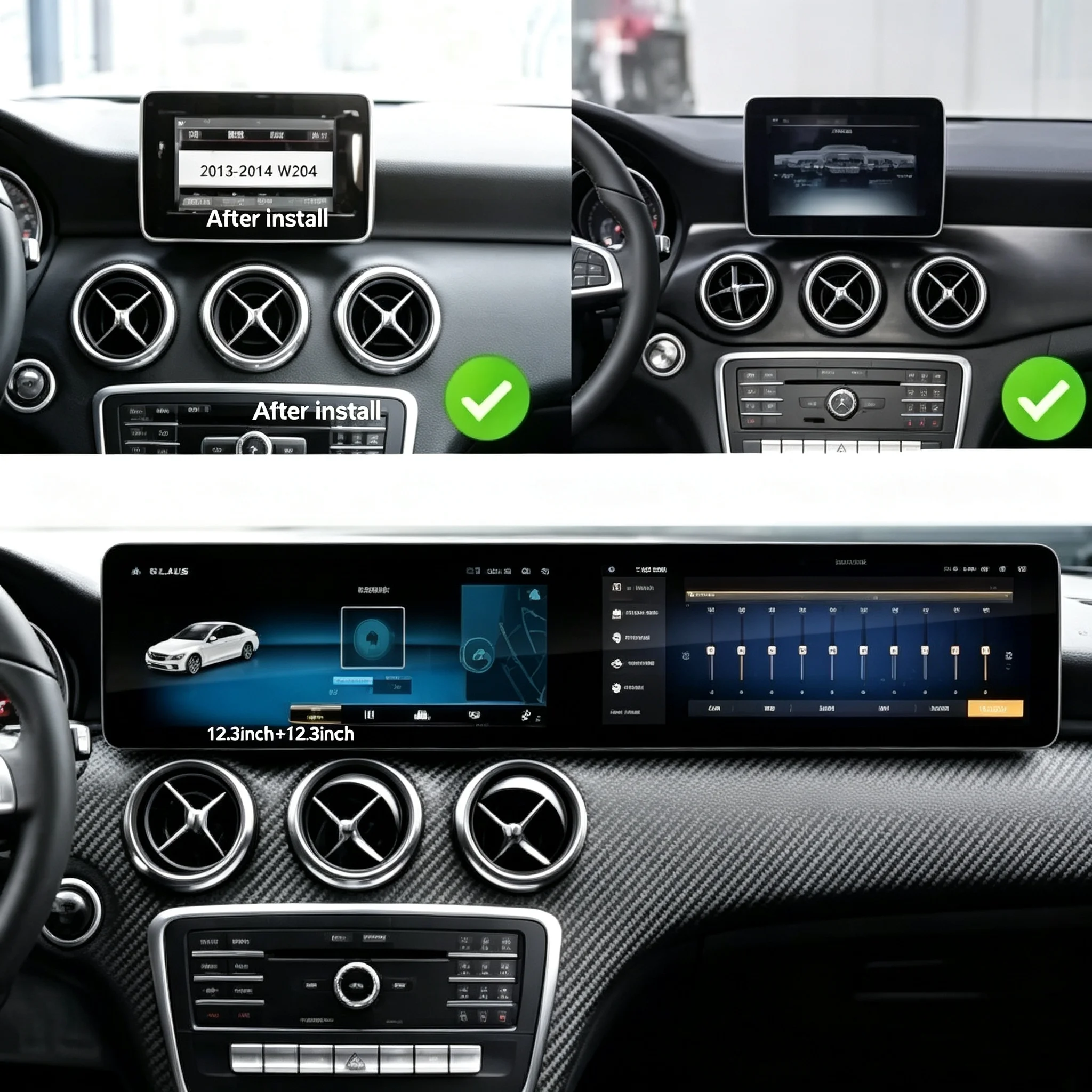 Car Radio Upgrade Dual Screen For Mercedes Benz A Class CLA GLA X156 2013-2018 Multimedia Player Carplay Navigation Audio GPS