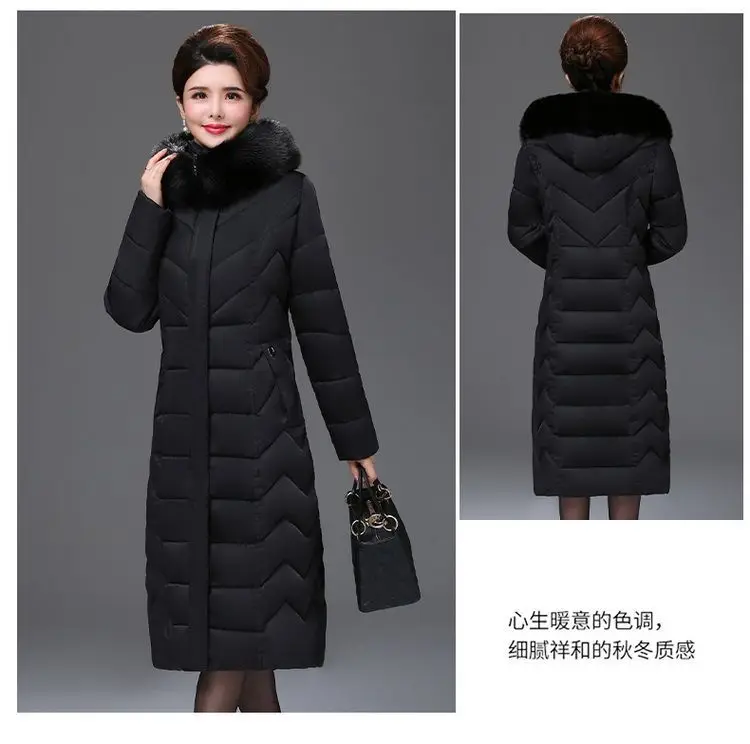 Middle Aged Mother Down Cotton Jacket 6XL Winter Oversized Thick Hooded Coat Windproof Rainproof Female Warm Long Parka Overcoat