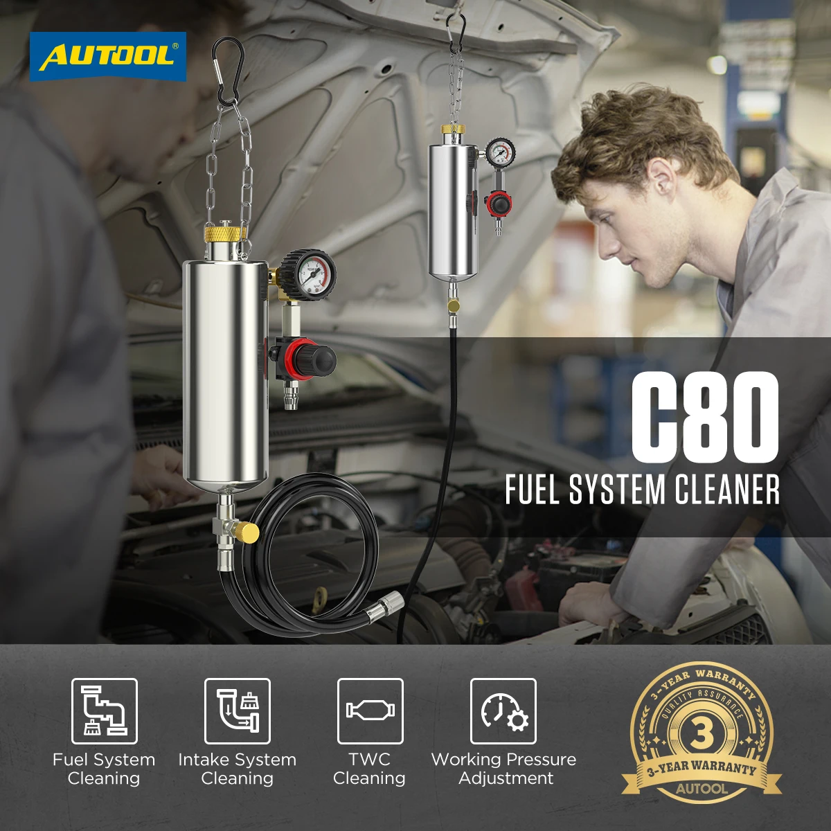 Autool C80 Car Fuel Injector Cleaning Machine Auto Non-dismantle Engine Cleaner Washing Tool for Car
