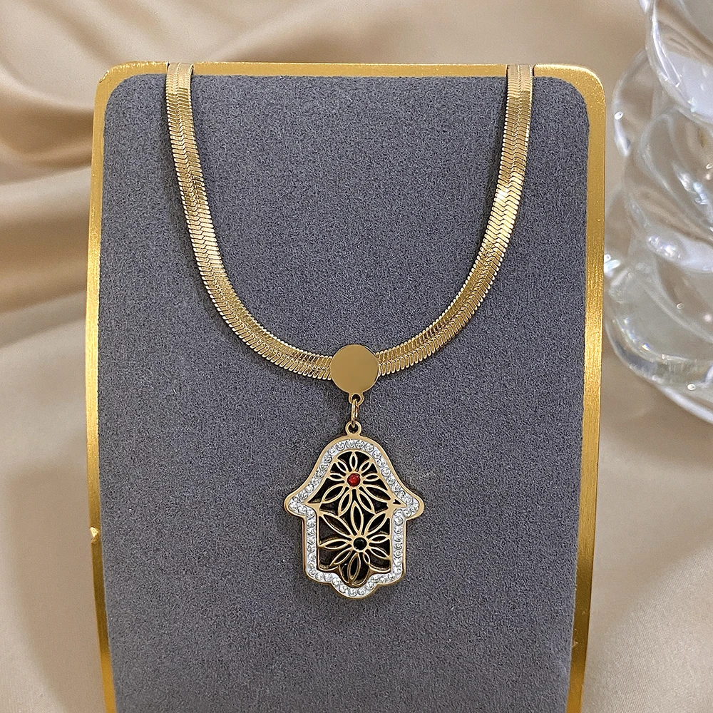 DODOHAO اليد عيون الشر قلادة القلائد للنساء قلادة الدينية القلائد عيون التركية الذهب اللون مجوهرات الأزياء