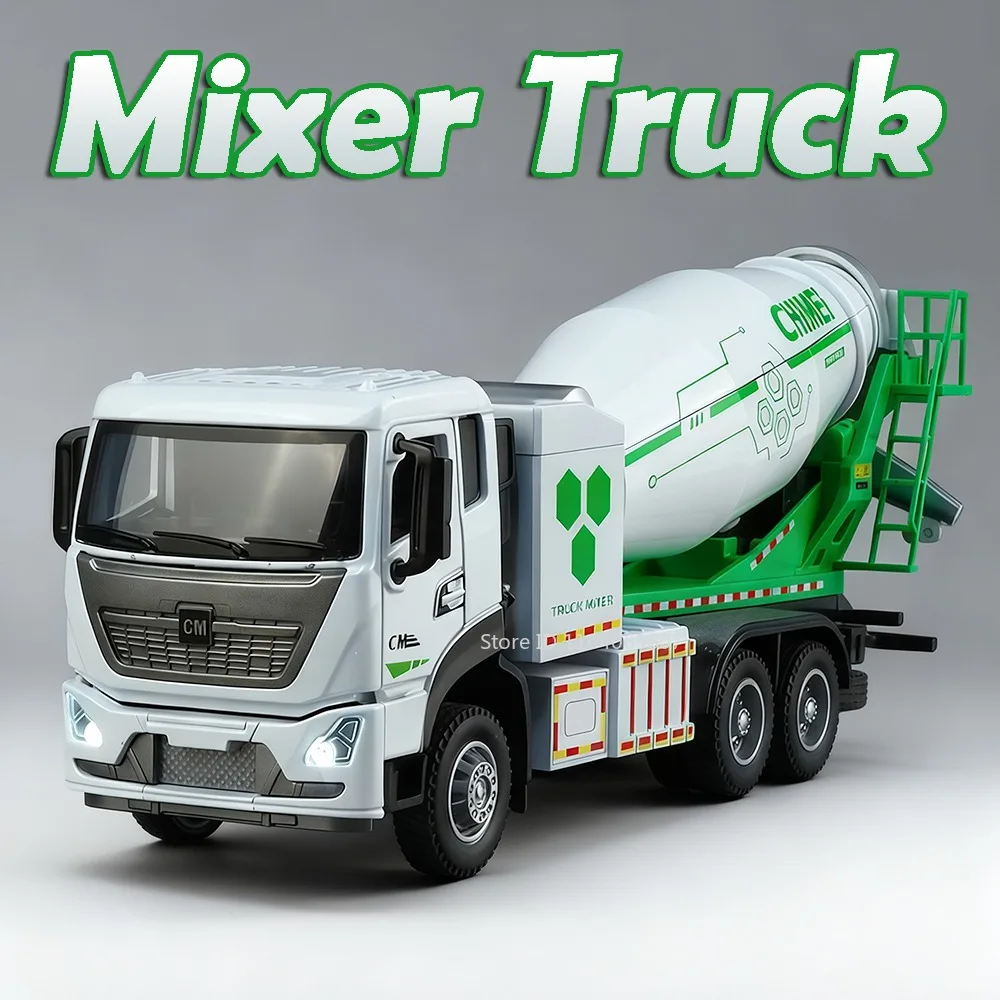 

1:32 бетономешалка, модель грузовика, игрушки, металлические литые под давлением грузовики для сбора мусора, откатный звук, свет, инженерные автомобили для мальчиков