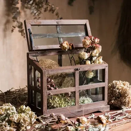 Home shop window decoration ornaments, French country wood old greenhouse locker display cabinet