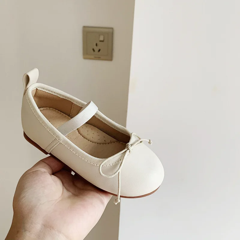 Girl Leather Shoe Candy Colored Kid Shoe Spring 2023 New Simple Solid Color Casual Shoe Classical Bow Princess Shoe Gril Shoes