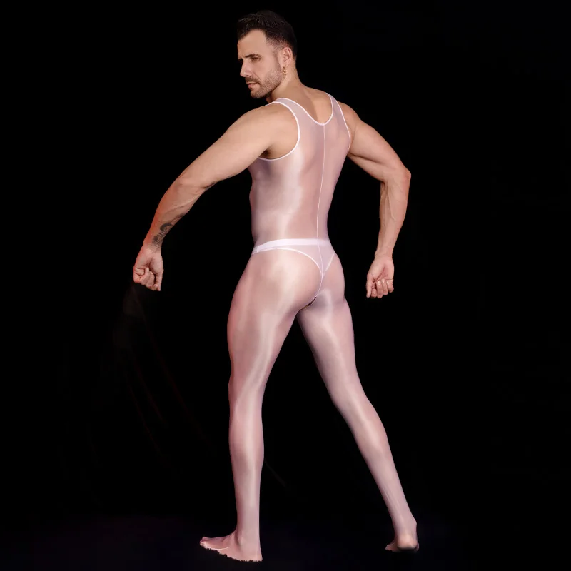 ملابس داخلية مثيرة للرجال لباس ضيق بدون أكمام ملابس داخلية مثيرة قطعة واحدة بذلة زيتية لامعة ناعمة قابلة للتمدد ملابس جنسية إباحية