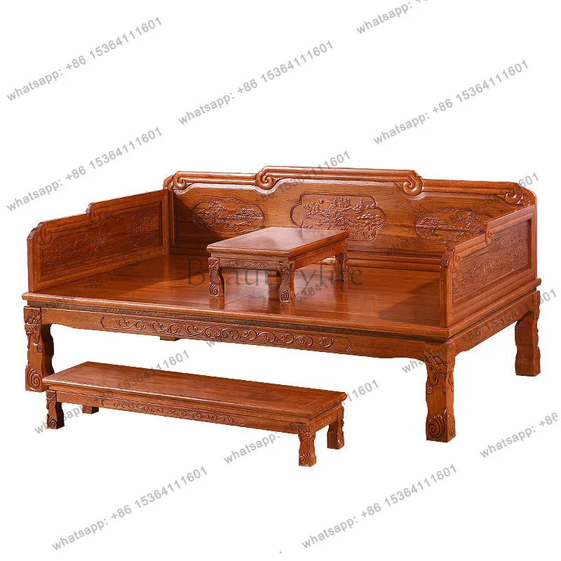 Arhat bed solid wood new Chinese elm three-piece set Arhat couch Indonesian rosewood