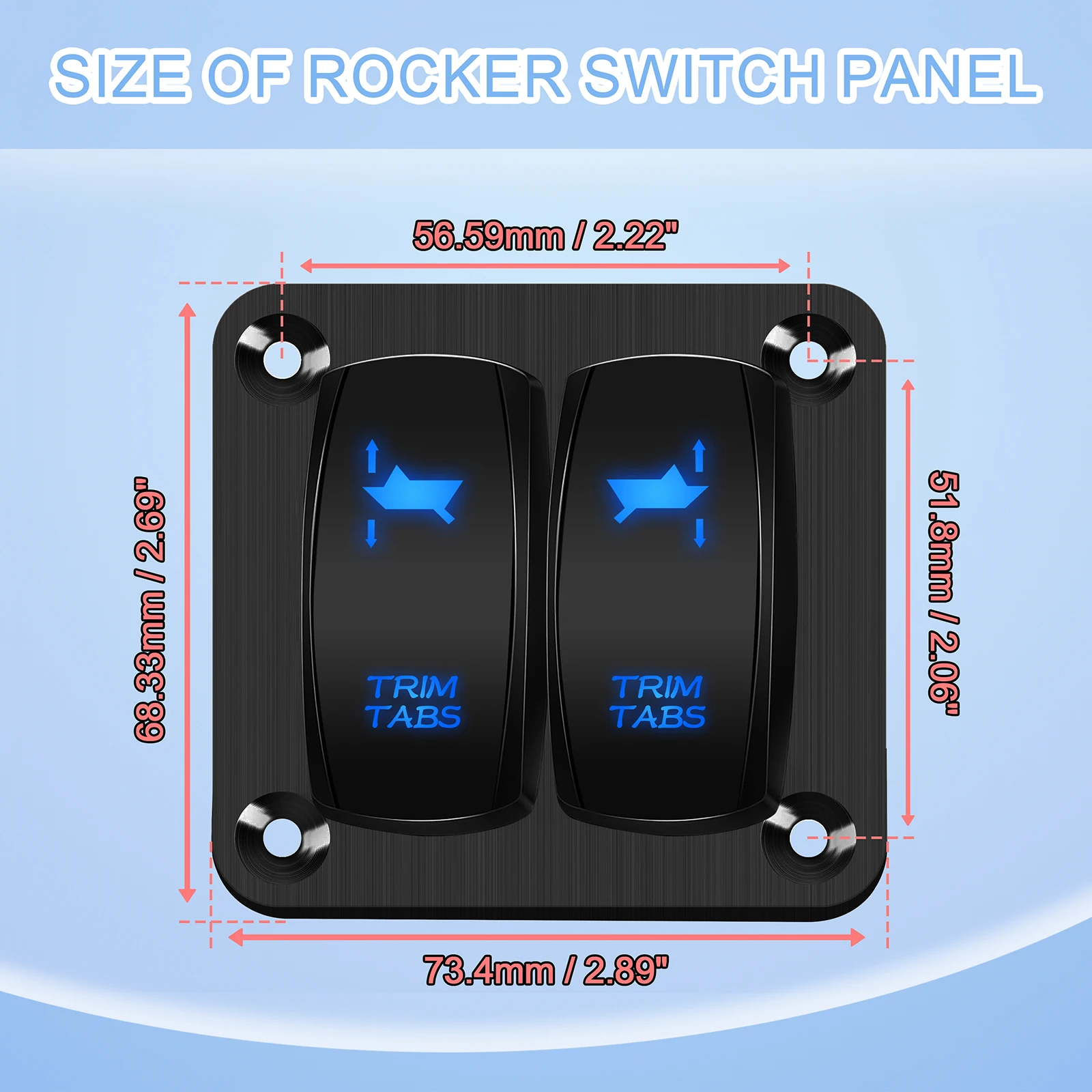 Trim Tabs Switch Panel (ON)-Off-(ON) Momentary Rocker Switch Panel for Marine Boat Console 12V/20A 24V/10A Waterproof IP68