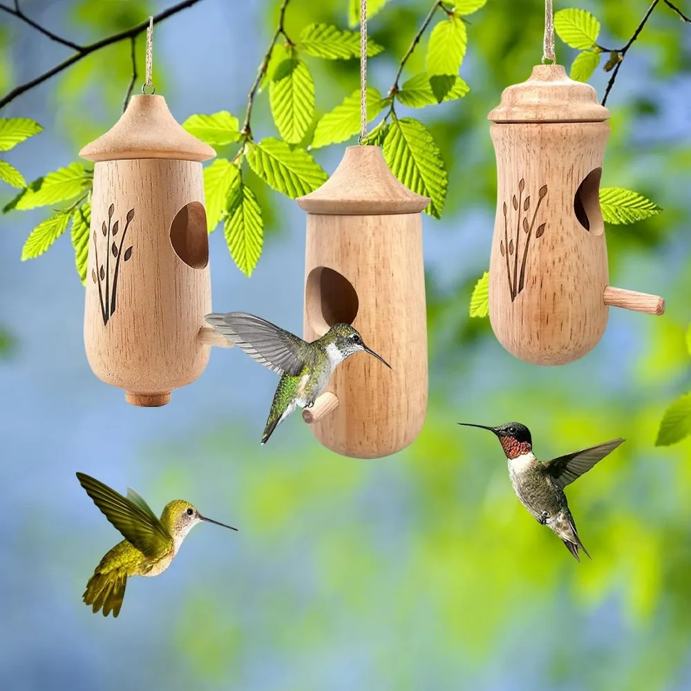 Aggiorna la casa del colibrì da appendere all\'aperto in legno colibrì, la casa del colibrì in legno nidificata all\'aperto, la finestra del giardino