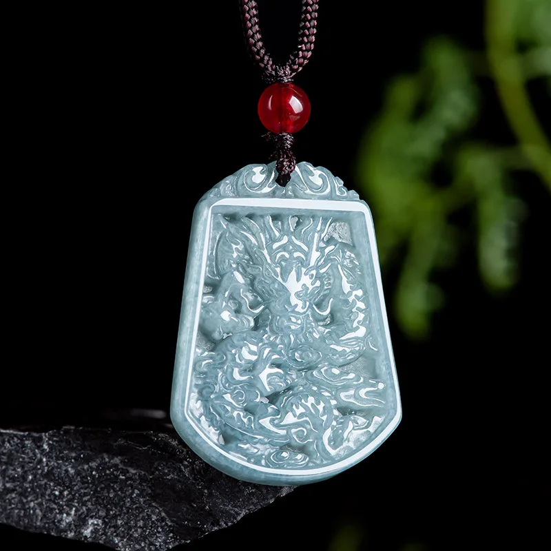 Natural A-grade Jade Blue Water Small Dragon Brand Zodiac Dragon Pendant Ice Seed Jadeite For Men's Gifts Women's Jewelry