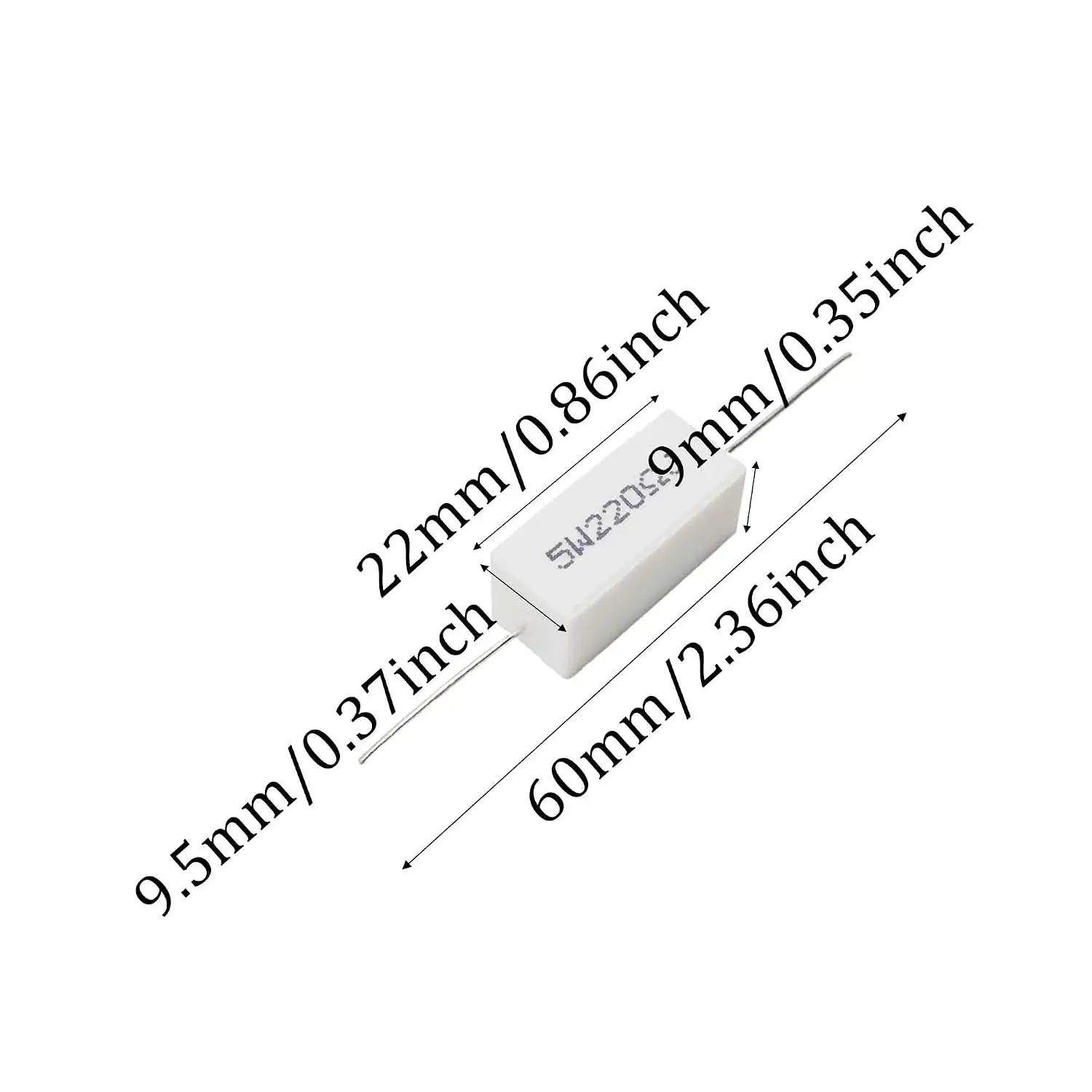 20PCS 5W 220ohm Ceramic Cement Wire Wound Resistors Tolerance Axial Lead Power Resistors for Computer TV Set Electronics DIY