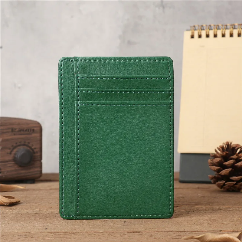 1145 Men's and women's vertical Crazy Horse leather green portable card holder, casual retro multi card slot bag