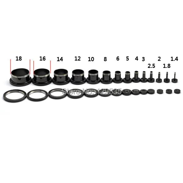 2Pieces 1.4 1.8 2 2.5 3 4 5 6 8 10 12 14 16 18mm Black White Pulley Stainless Steel Punk Men Pierced Earring Hollow Ear Expander
