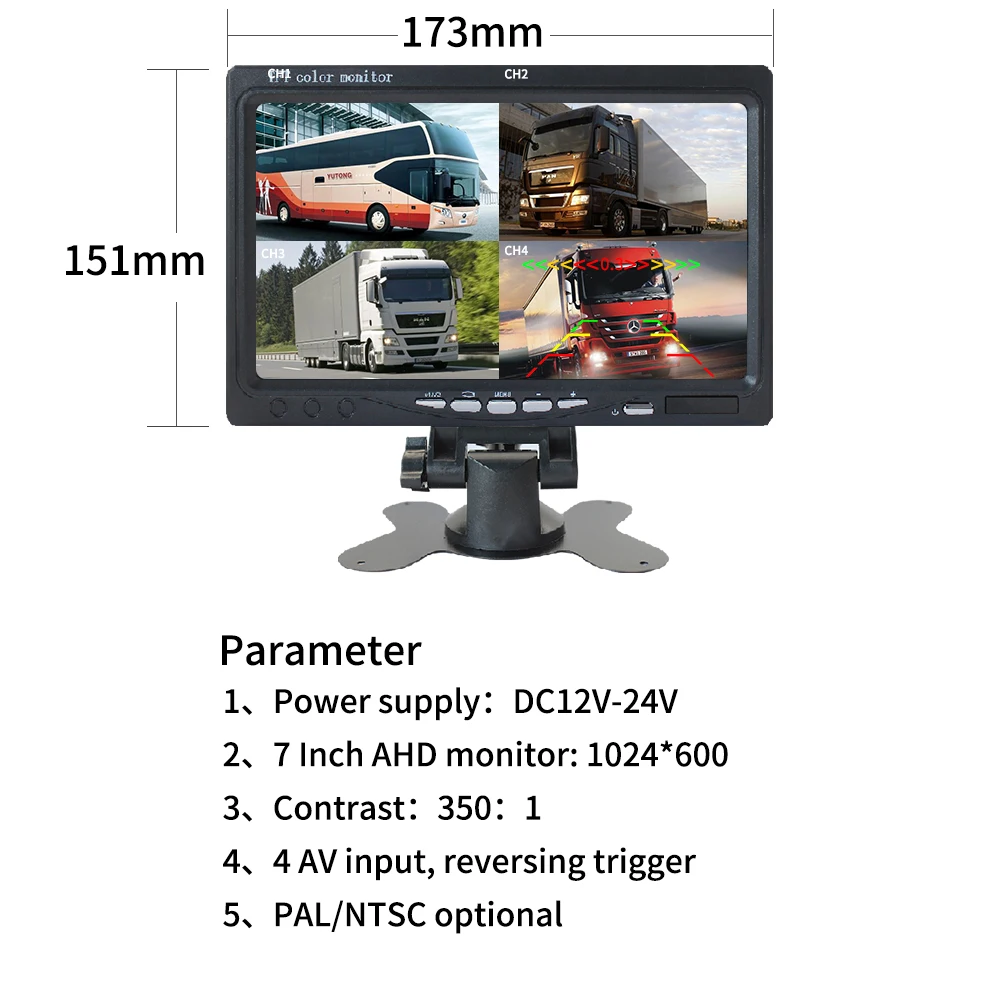 7 inch bus lcd tft reverse  waterproof ip68 rear view cameras bus mobile dvr cameras blind spot assist system