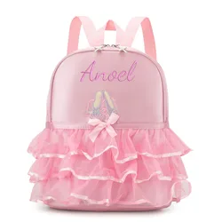 Mochila De bailarina de princesa con nombre personalizado, bolsa de baile bordada con cualquier texto para niñas pequeñas, mochila de nailon, bolsa de baile de Ballet