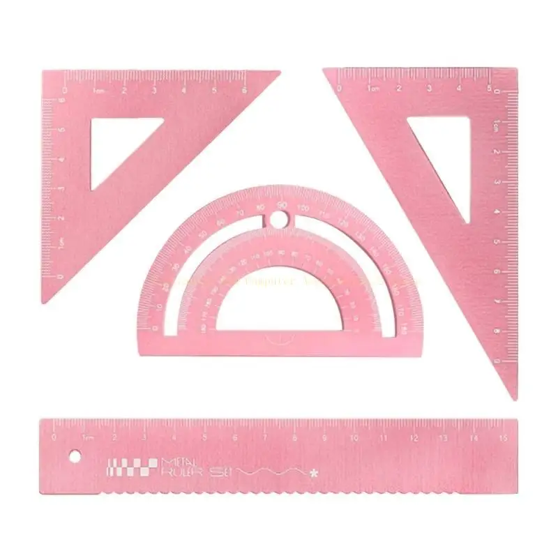 Matemático Dibujo Regla Metal Metal Geometría Profesional Conjunto matemáticas Con Set Square Protractor Regla y caso