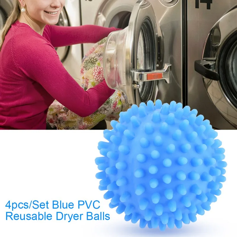 4pcs/Set Blue PVC Reusable Dryer Balls Laundry Ball Washing Drying Fabric Softener Laundry Ball for Home Clothes Cleaning Tools