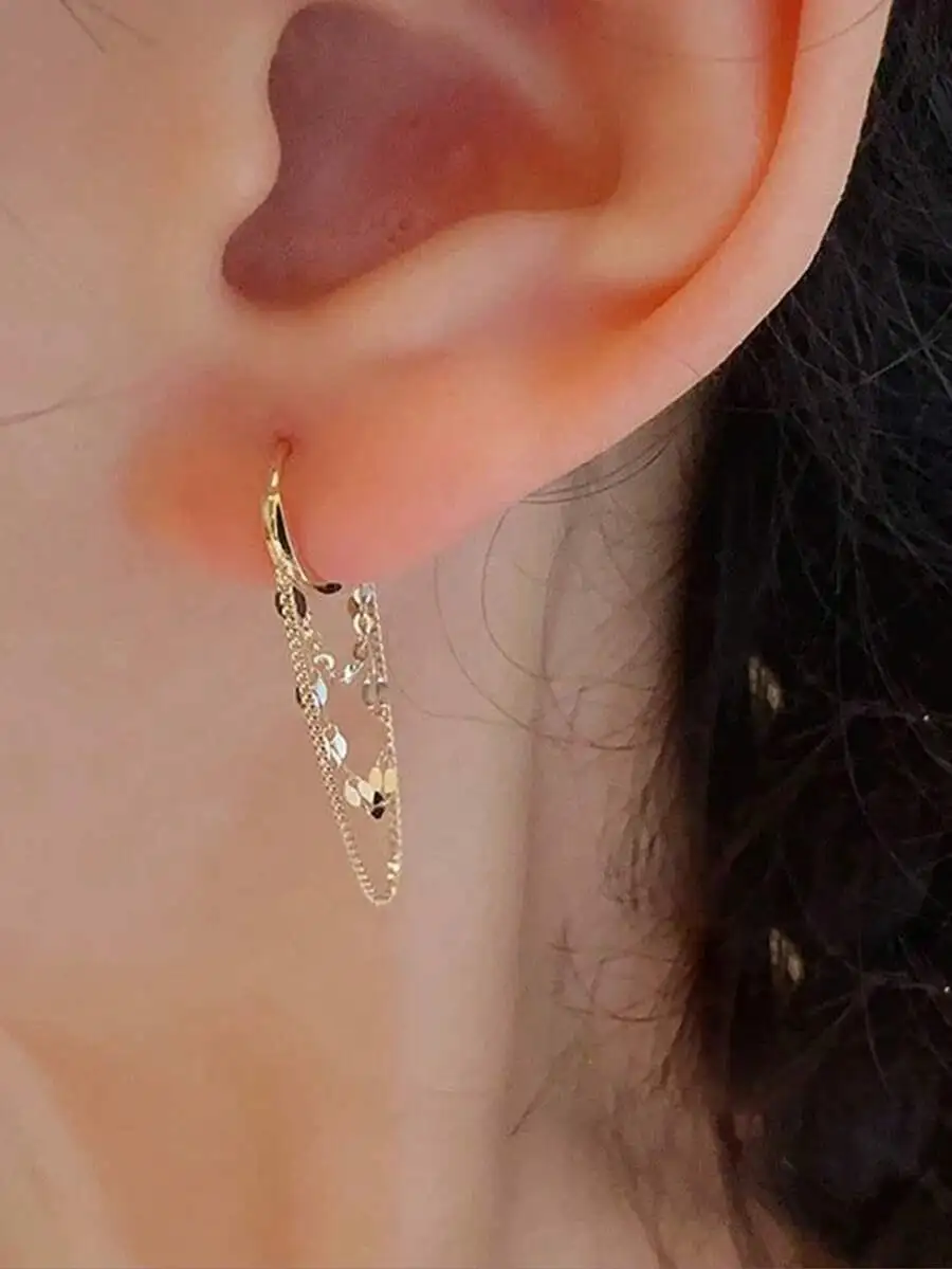 1 Pair Delicate Stainless Steel Chain Hoop Earrings For Women Girls Fashionable Daily Jewelry Gift For Her view 4