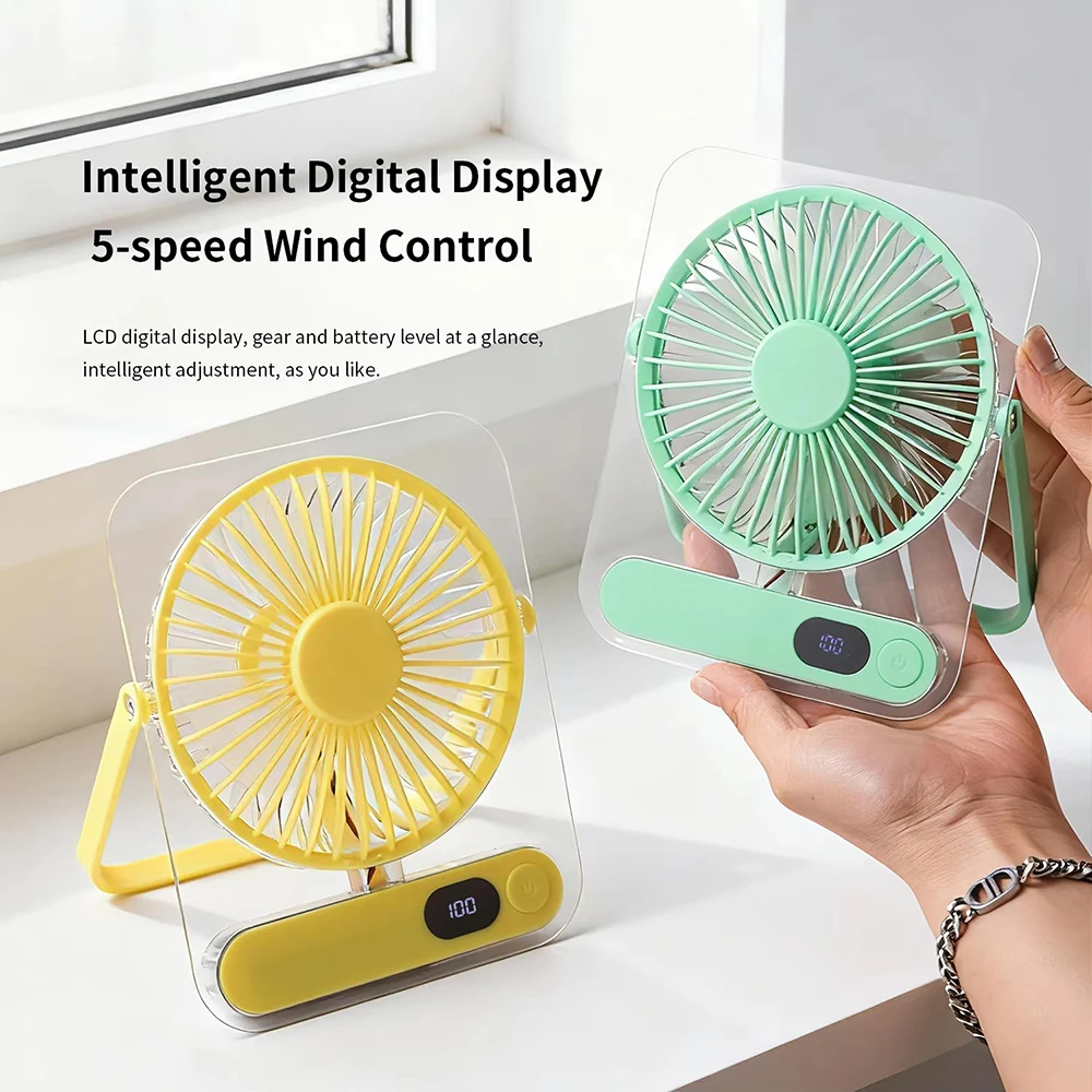 Portable USB Desk Fan Silent Small Powerful Mini Cooling Table Fans Digital Display Home Office Rechargeable Desktop Fan