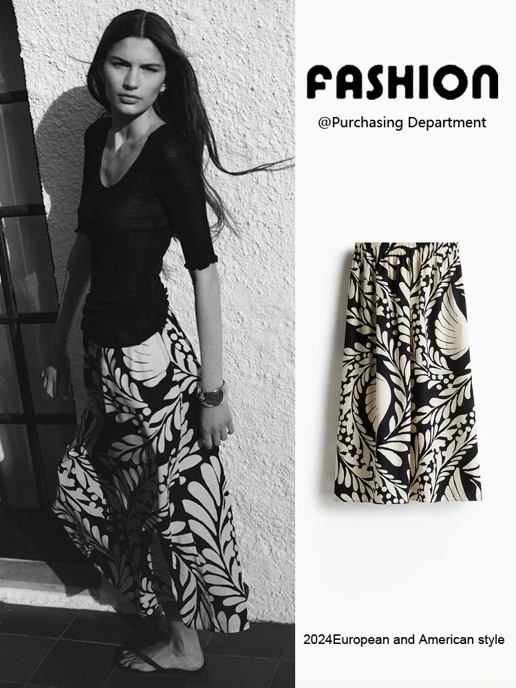 

Casual Floral Print High Waist Midi Skirt Women's New Summer Holiday Sle Loose Fit Bell Bot f Body Skirt