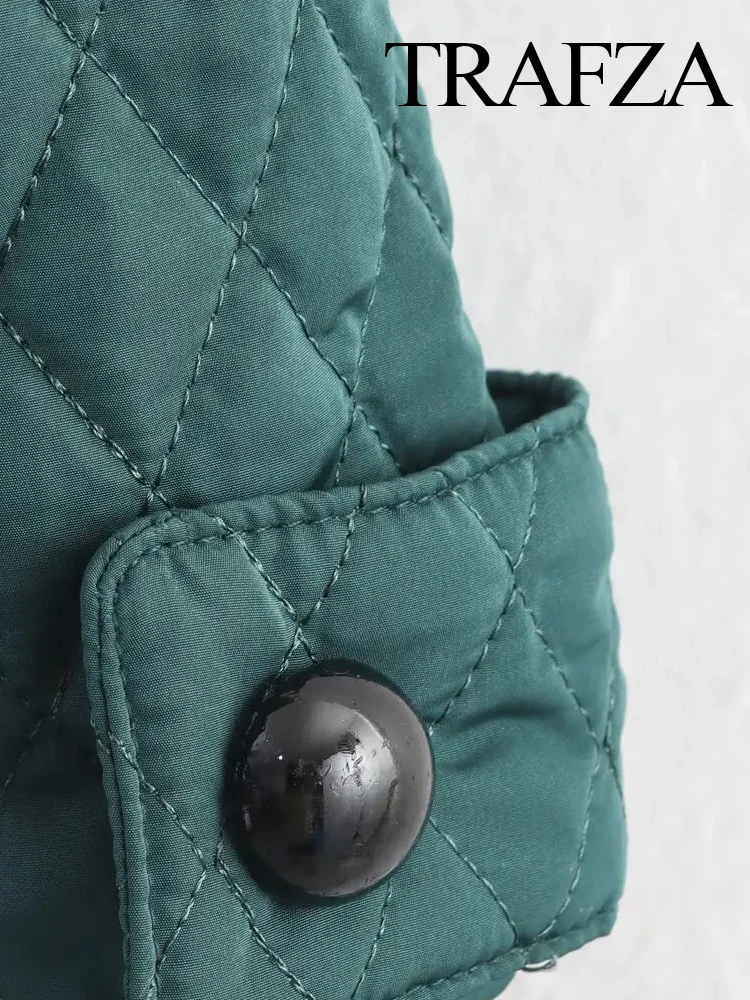 TRAFZA Autunno Inverno delle nuove donne ago lungo piccolo diamante giacca scozzese femminile girocollo trapuntato cappotto termico in vita ricamata
