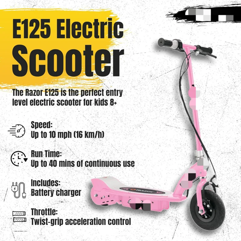 AQRazor E125 Kids Ride On 24V Motorized Battery Powered Electric Scooter Toy with up to 10 MPH Speed and 8 Inch Pneumatic Tires