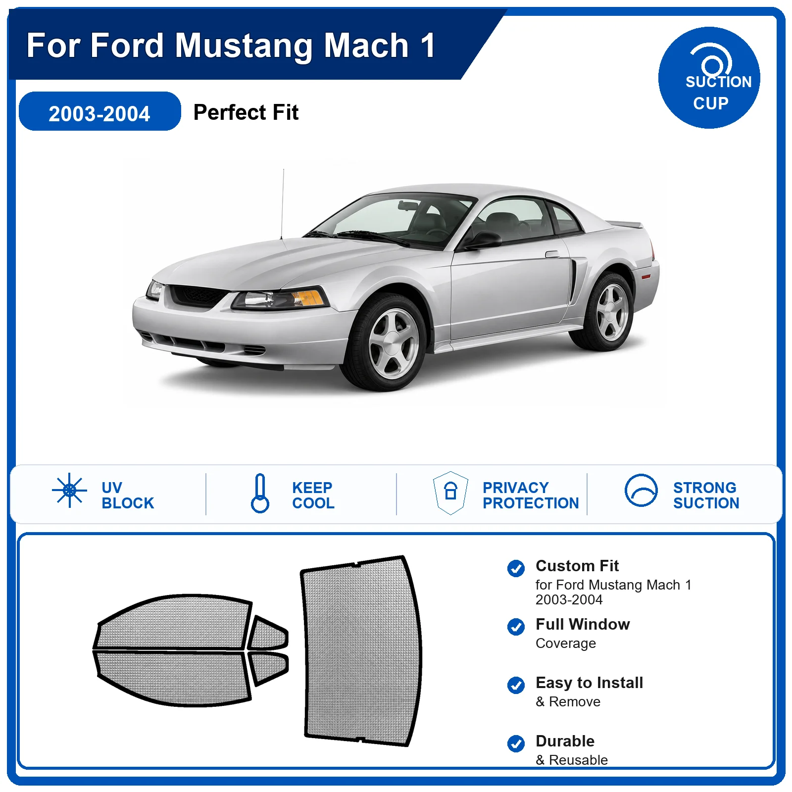 For Ford Mustang Mach 1 2003-2004 Custom Full Set Windshield Sun Shade Aluminum Foil Heat Insulation Anti UV Foldable